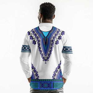 Africa Long Sleeve Polo Shirt African Dashiki Royal Blue Version