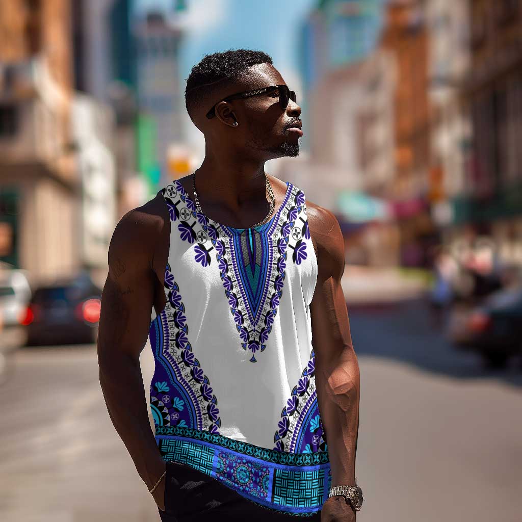 Africa Men Tank Top African Dashiki Royal Blue Version