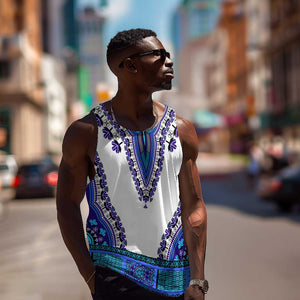 Africa Men Tank Top African Dashiki Royal Blue Version