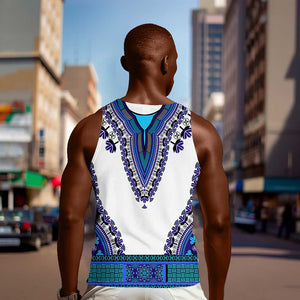 Africa Men Tank Top African Dashiki Royal Blue Version