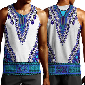 Africa Men Tank Top African Dashiki Royal Blue Version