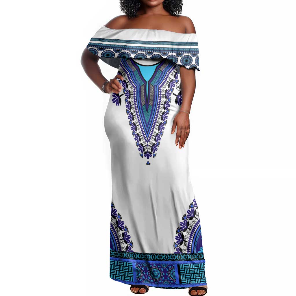 Africa Off Shoulder Maxi Dress African Dashiki Royal Blue Version