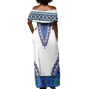 Africa Off Shoulder Maxi Dress African Dashiki Royal Blue Version