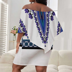 Africa Off Shoulder Short Dress African Dashiki Royal Blue Version LT14