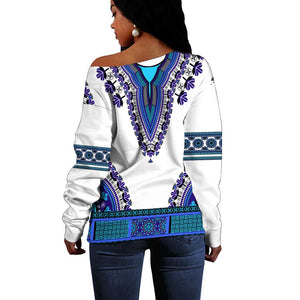 Africa Off Shoulder Sweater African Dashiki Royal Blue Version