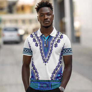 Africa Polo Shirt African Dashiki Royal Blue Version