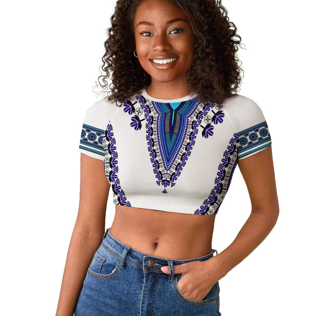 Africa Raglan Cropped T shirt African Dashiki Royal Blue Version