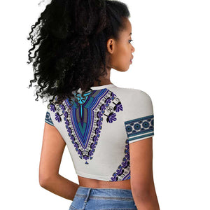 Africa Raglan Cropped T shirt African Dashiki Royal Blue Version