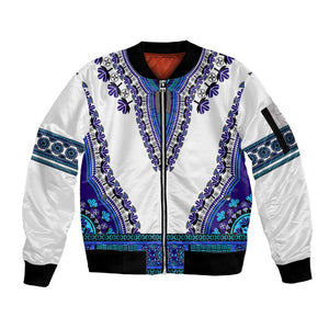 Africa Sleeve Zip Bomber Jacket African Dashiki Royal Blue Version