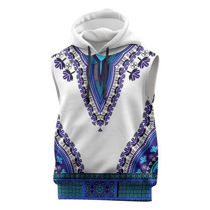 Africa Sleeveless Hoodie African Dashiki Royal Blue Version - African Pride