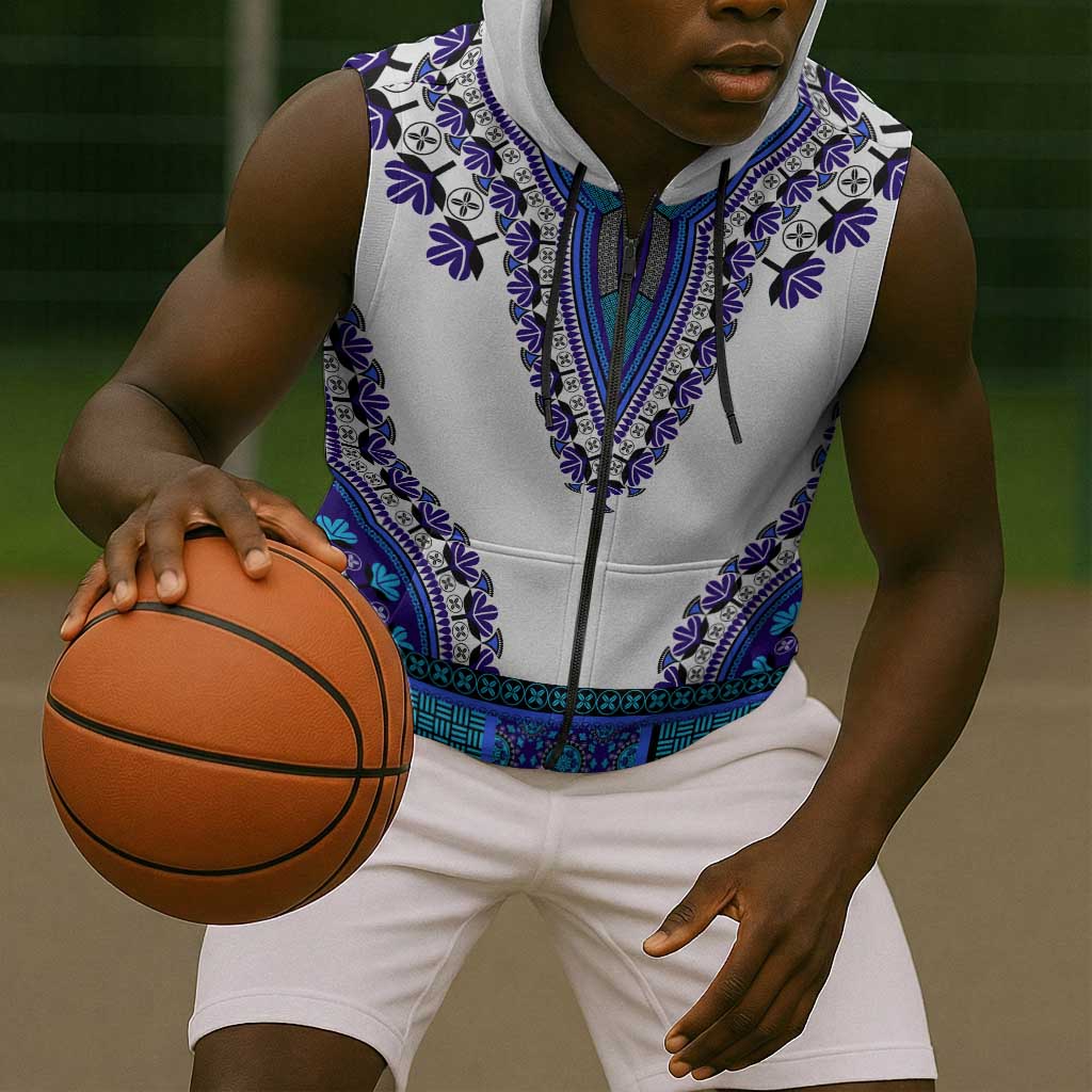 Africa Sleeveless Zip Hoodie African Dashiki Royal Blue Version - African Pride