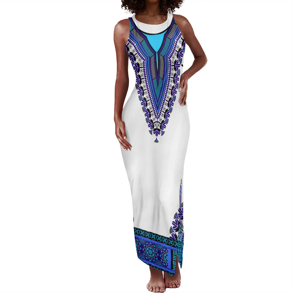 Africa Tank Maxi Dress African Dashiki Royal Blue Version