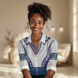 Africa Women Casual Shirt African Dashiki Royal Blue Version