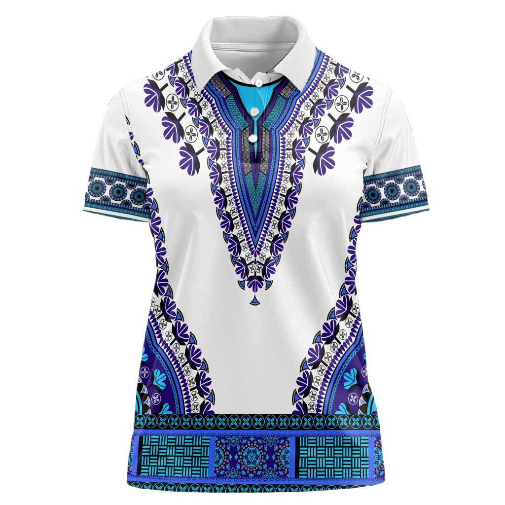 Africa Women Polo Shirt African Dashiki Royal Blue Version