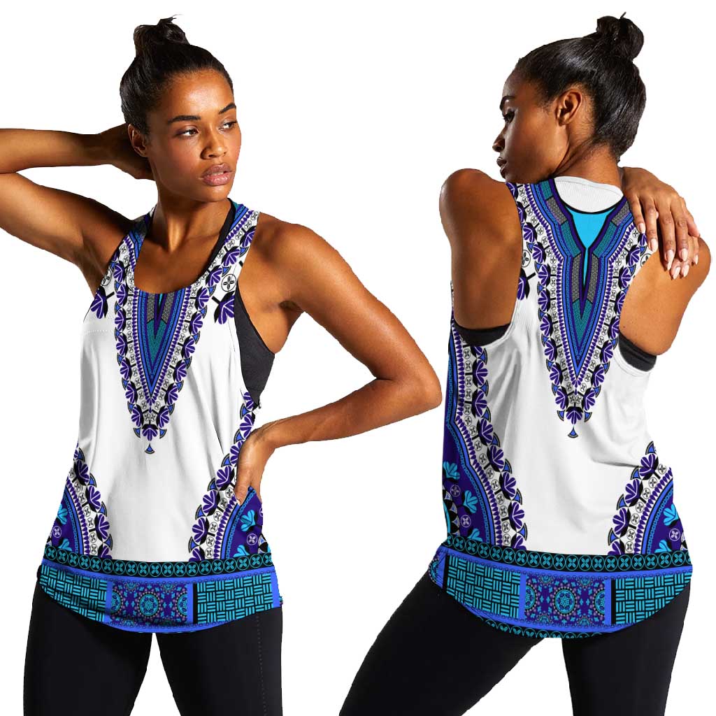 Africa Women Racerback Tank African Dashiki Royal Blue Version