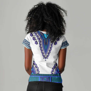 Africa Women V-Neck T-Shirt African Dashiki Royal Blue Version