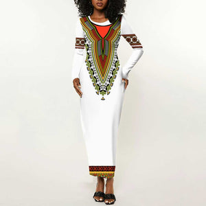 Africa Long Sleeve Bodycon Dress African Dashiki Royal Gold Version