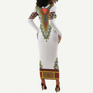 Africa Long Sleeve Bodycon Dress African Dashiki Royal Gold Version