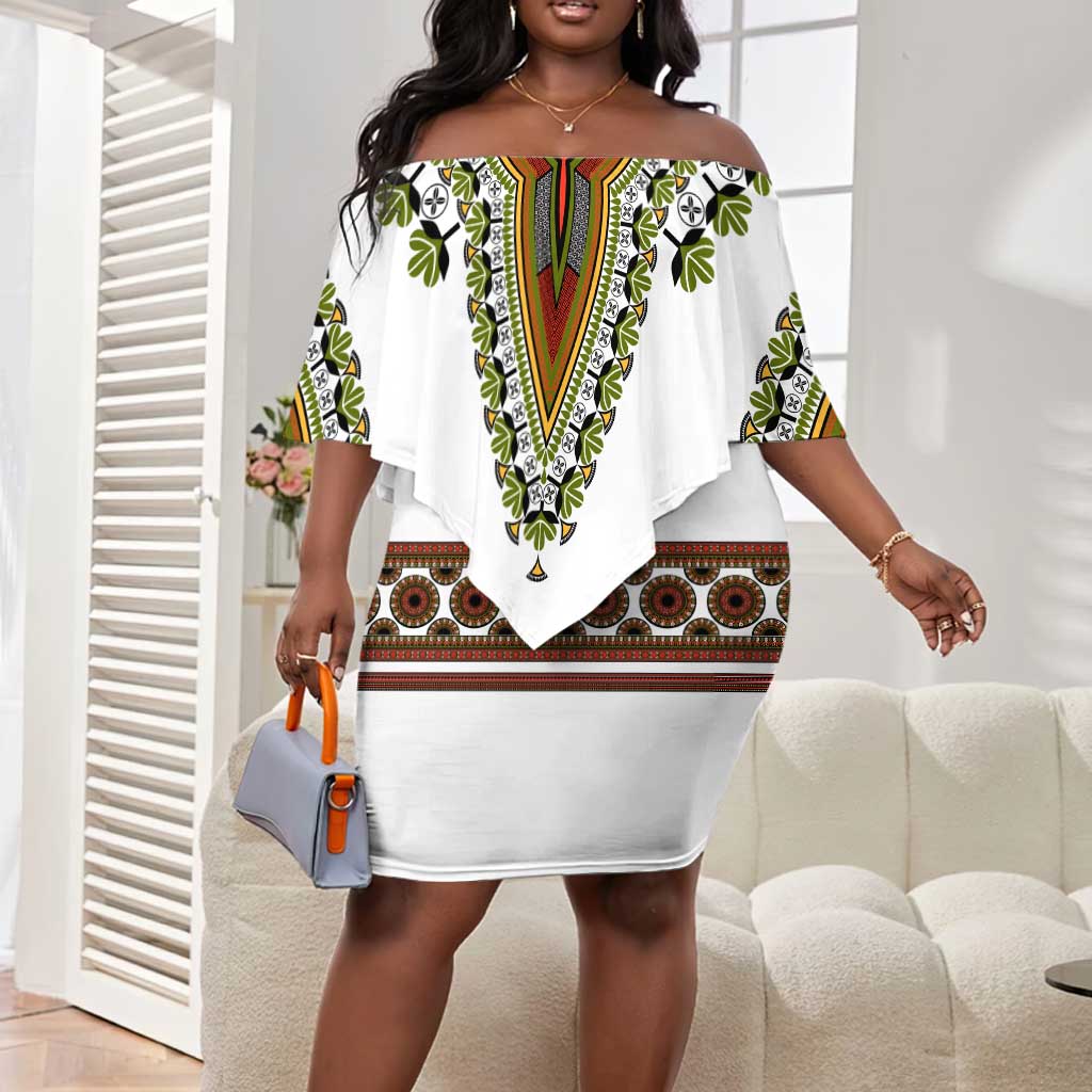 Africa Off Shoulder Short Dress African Dashiki Royal Gold Version LT14