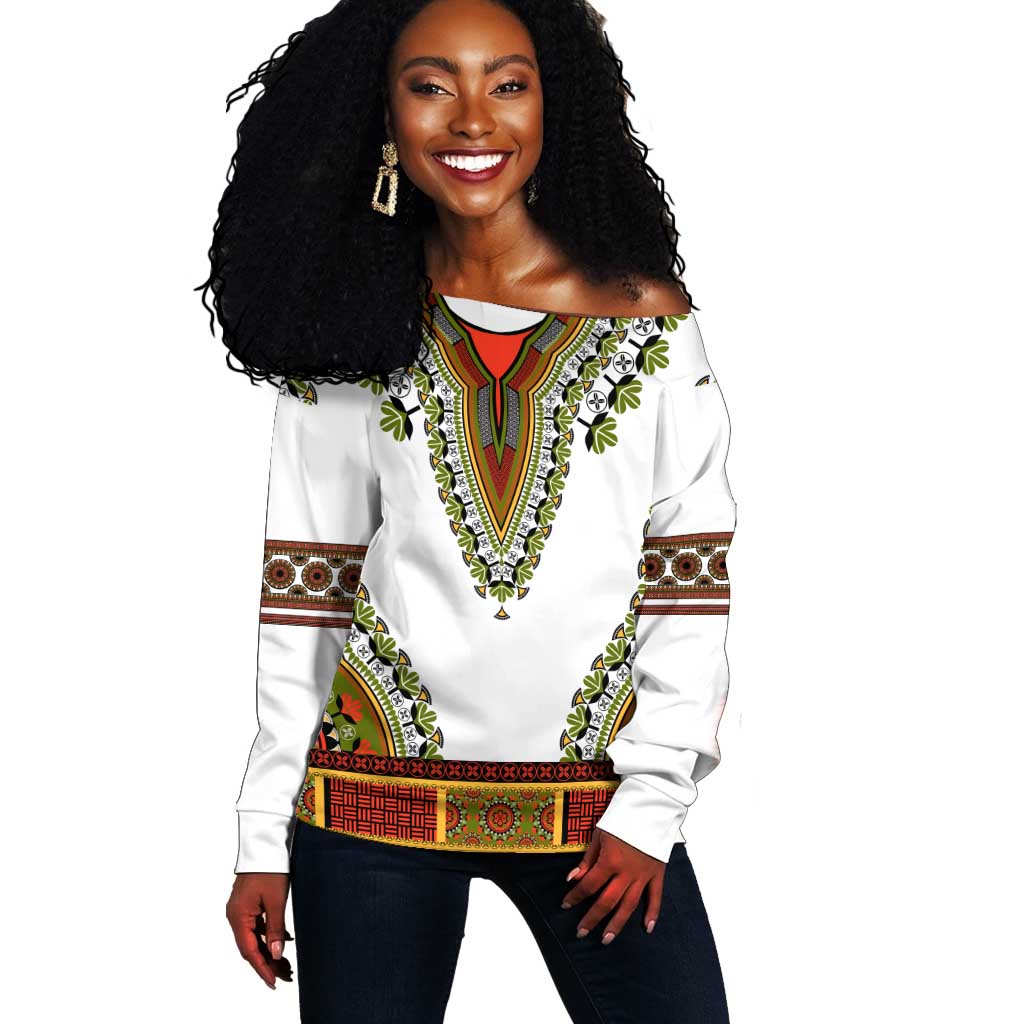 Africa Off Shoulder Sweater African Dashiki Royal Gold Version