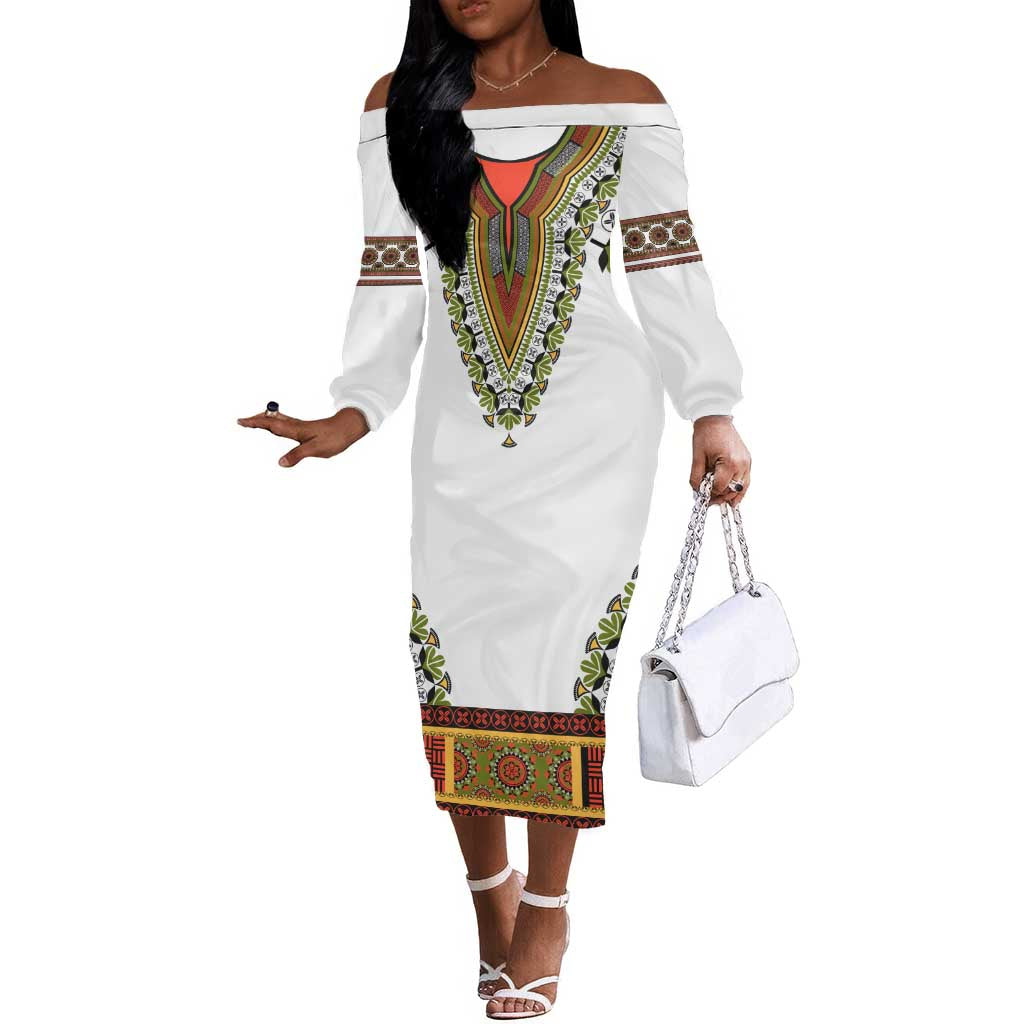 Africa Off The Shoulder Long Sleeve Dress African Dashiki Royal Gold Version