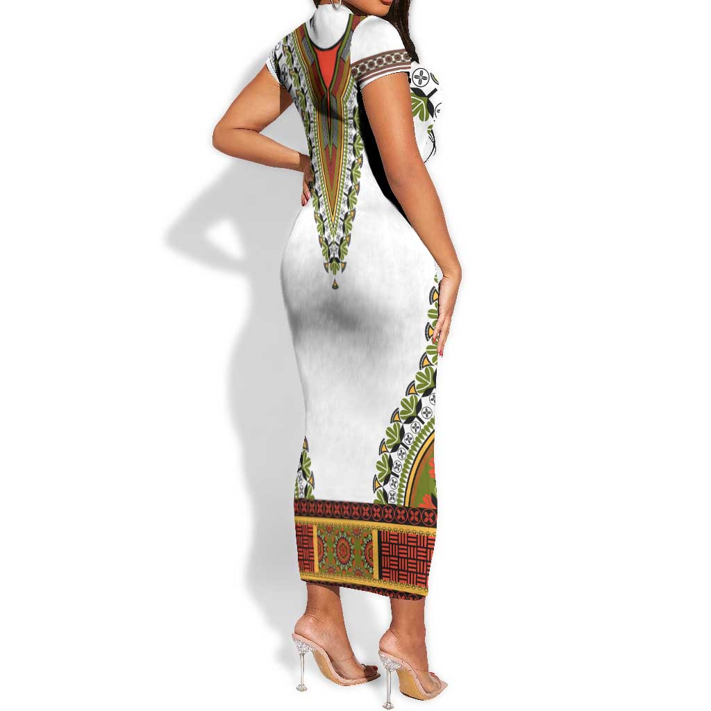 Africa Short Sleeve Bodycon Dress African Dashiki Royal Gold Version LT14