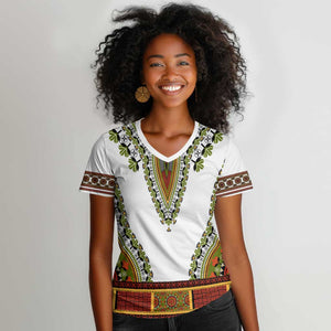 Africa Women V-Neck T-Shirt African Dashiki Royal Gold Version