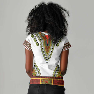 Africa Women V-Neck T-Shirt African Dashiki Royal Gold Version