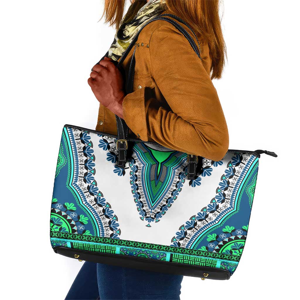 Africa Leather Tote Bag African Dashiki Royal Turquoise Version