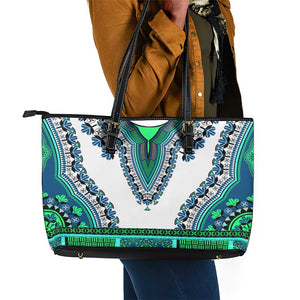 Africa Leather Tote Bag African Dashiki Royal Turquoise Version