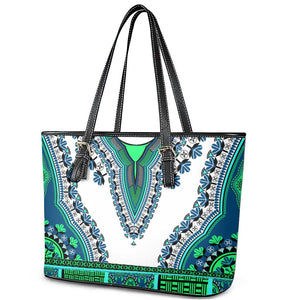 Africa Leather Tote Bag African Dashiki Royal Turquoise Version