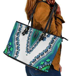 Africa Leather Tote Bag African Dashiki Royal Turquoise Version