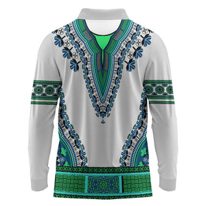 Africa Long Sleeve Polo Shirt African Dashiki Royal Turquoise Version