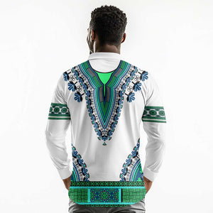 Africa Long Sleeve Polo Shirt African Dashiki Royal Turquoise Version