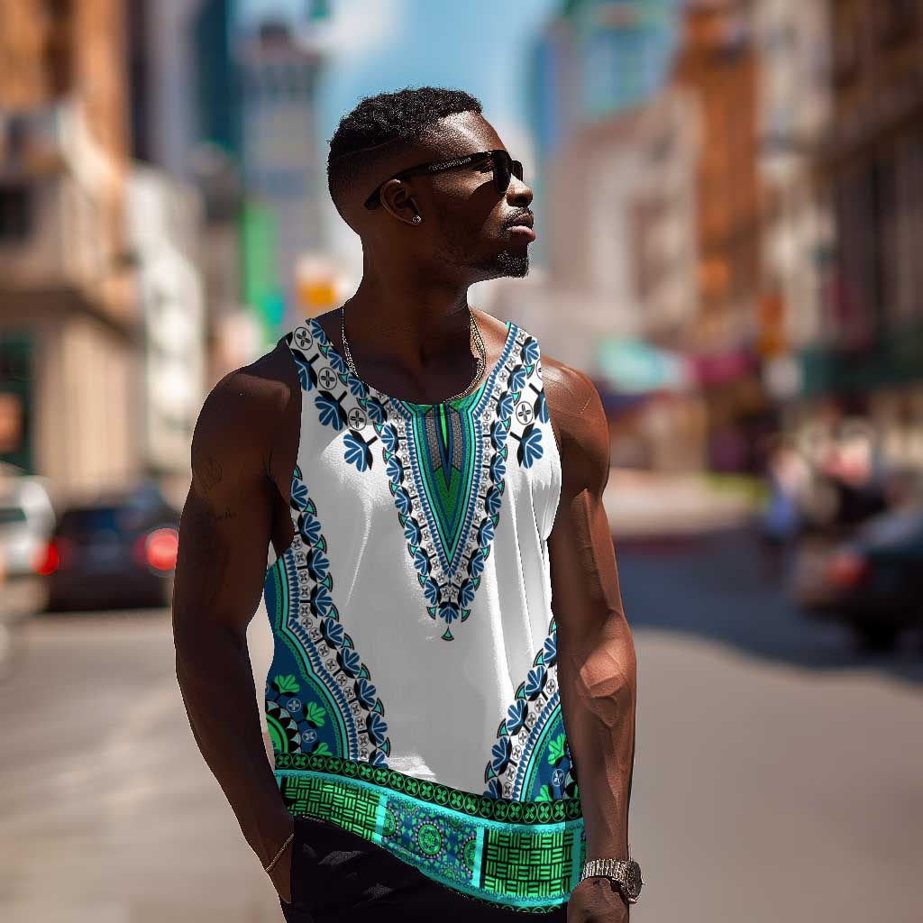 Africa Men Tank Top African Dashiki Royal Turquoise Version