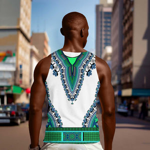 Africa Men Tank Top African Dashiki Royal Turquoise Version