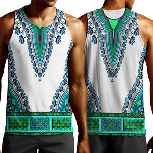 Africa Men Tank Top African Dashiki Royal Turquoise Version