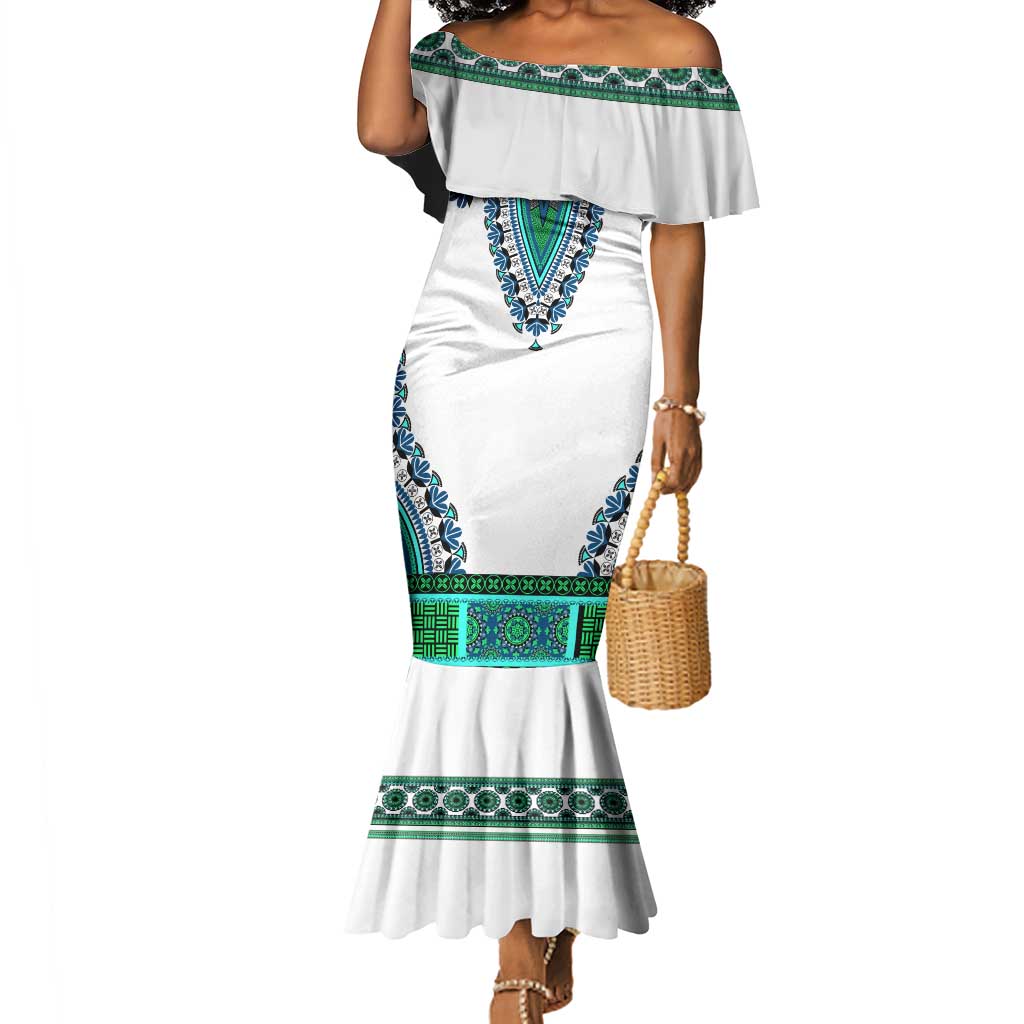 Africa Mermaid Dress African Dashiki Royal Turquoise Version