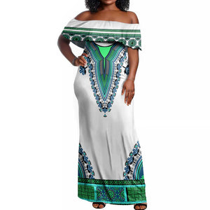 Africa Off Shoulder Maxi Dress African Dashiki Royal Turquoise Version