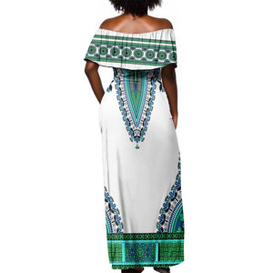 Africa Off Shoulder Maxi Dress African Dashiki Royal Turquoise Version