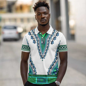 Africa Polo Shirt African Dashiki Royal Turquoise Version