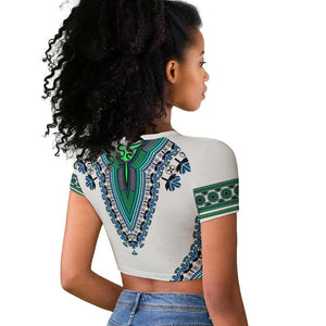 Africa Raglan Cropped T shirt African Dashiki Royal Turquoise Version