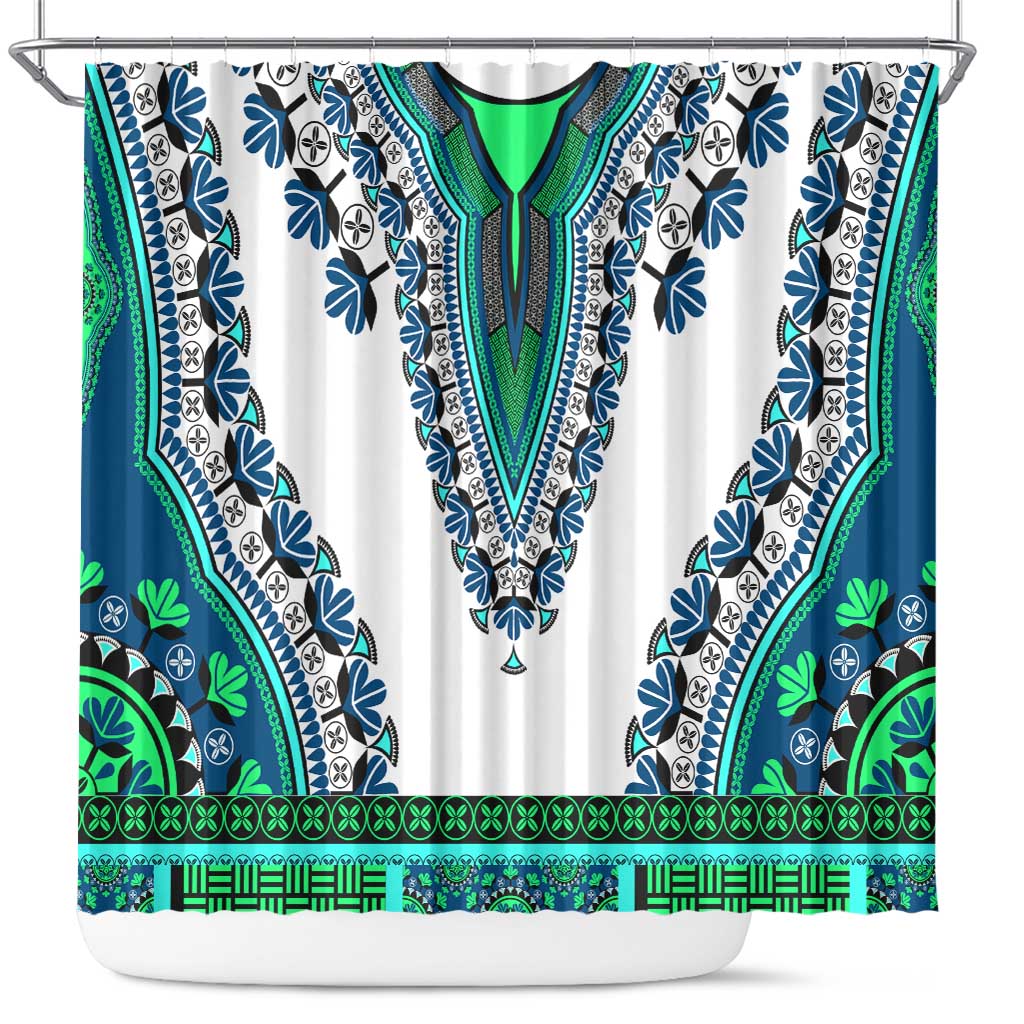 Africa Shower Curtain African Dashiki Royal Turquoise Version