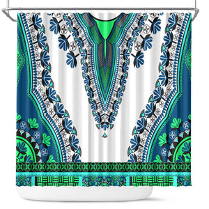 Africa Shower Curtain African Dashiki Royal Turquoise Version