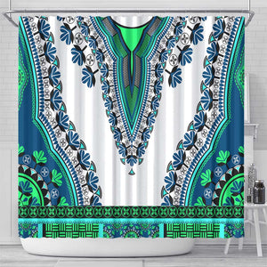 Africa Shower Curtain African Dashiki Royal Turquoise Version