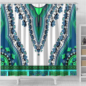 Africa Shower Curtain African Dashiki Royal Turquoise Version