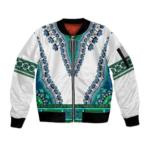 Africa Sleeve Zip Bomber Jacket African Dashiki Royal Turquoise Version