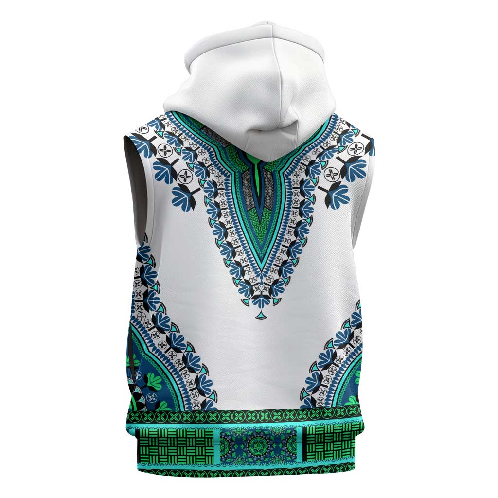 Africa Sleeveless Hoodie African Dashiki Royal Turquoise Version - African Pride