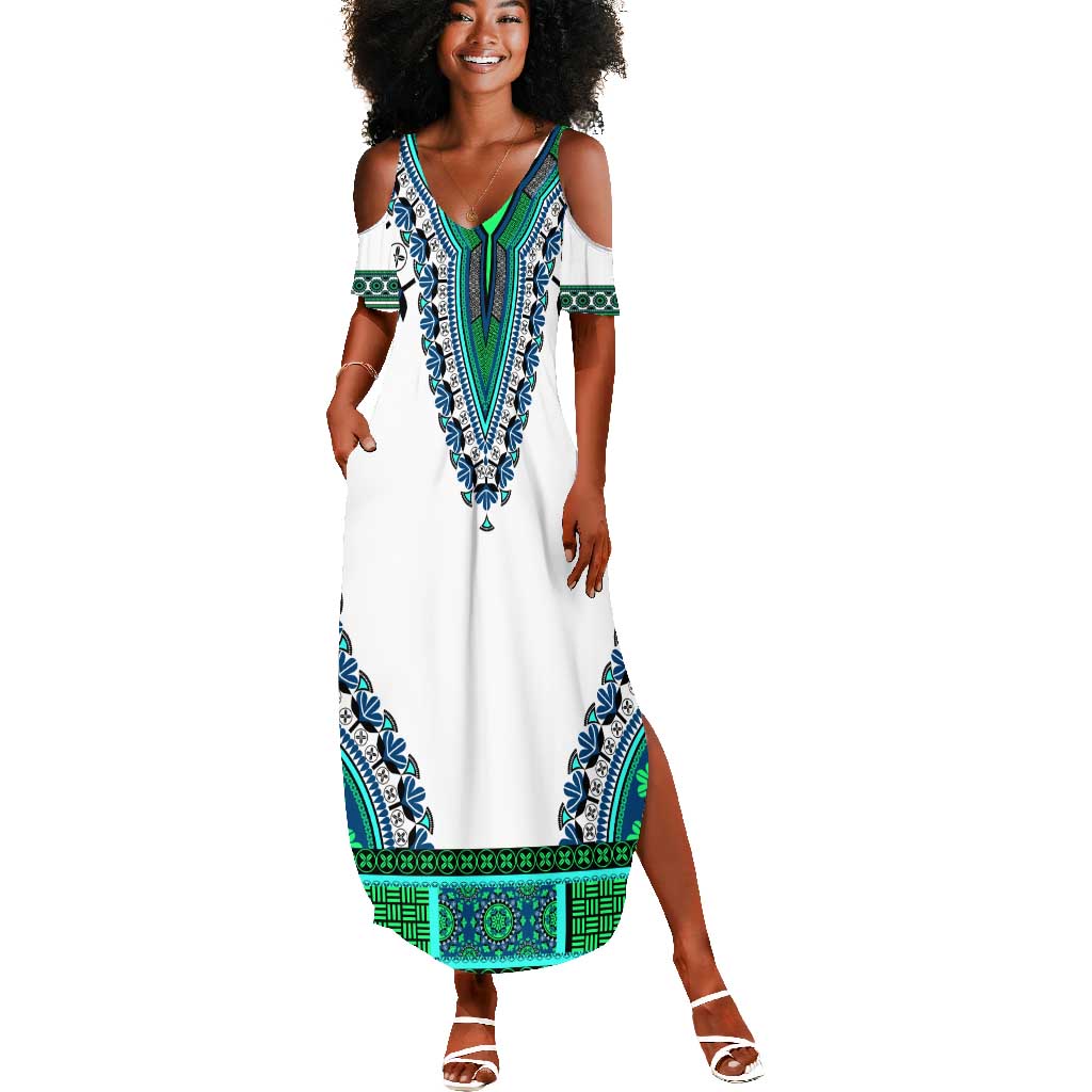 Africa Summer Maxi Dress African Dashiki Royal Turquoise Version