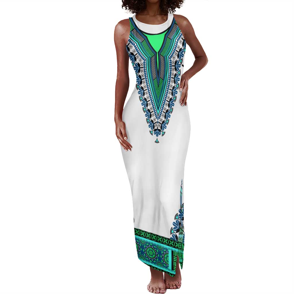 Africa Tank Maxi Dress African Dashiki Royal Turquoise Version